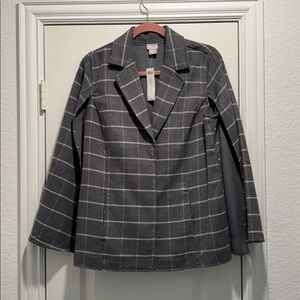 Chico’s gray and pale pink check cape size one never worn new tags